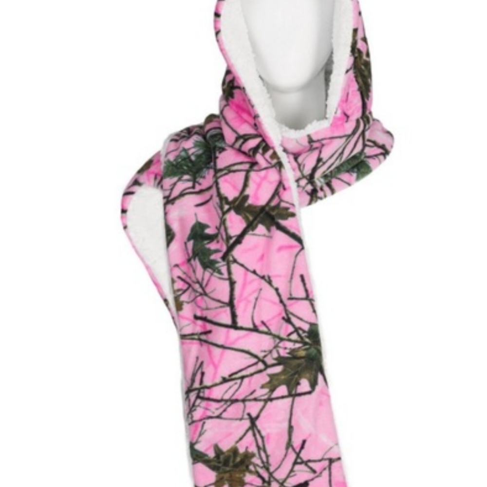 Hooded Scarf Berber lined fleece reversible pink n brown available - Picture 2 of 5